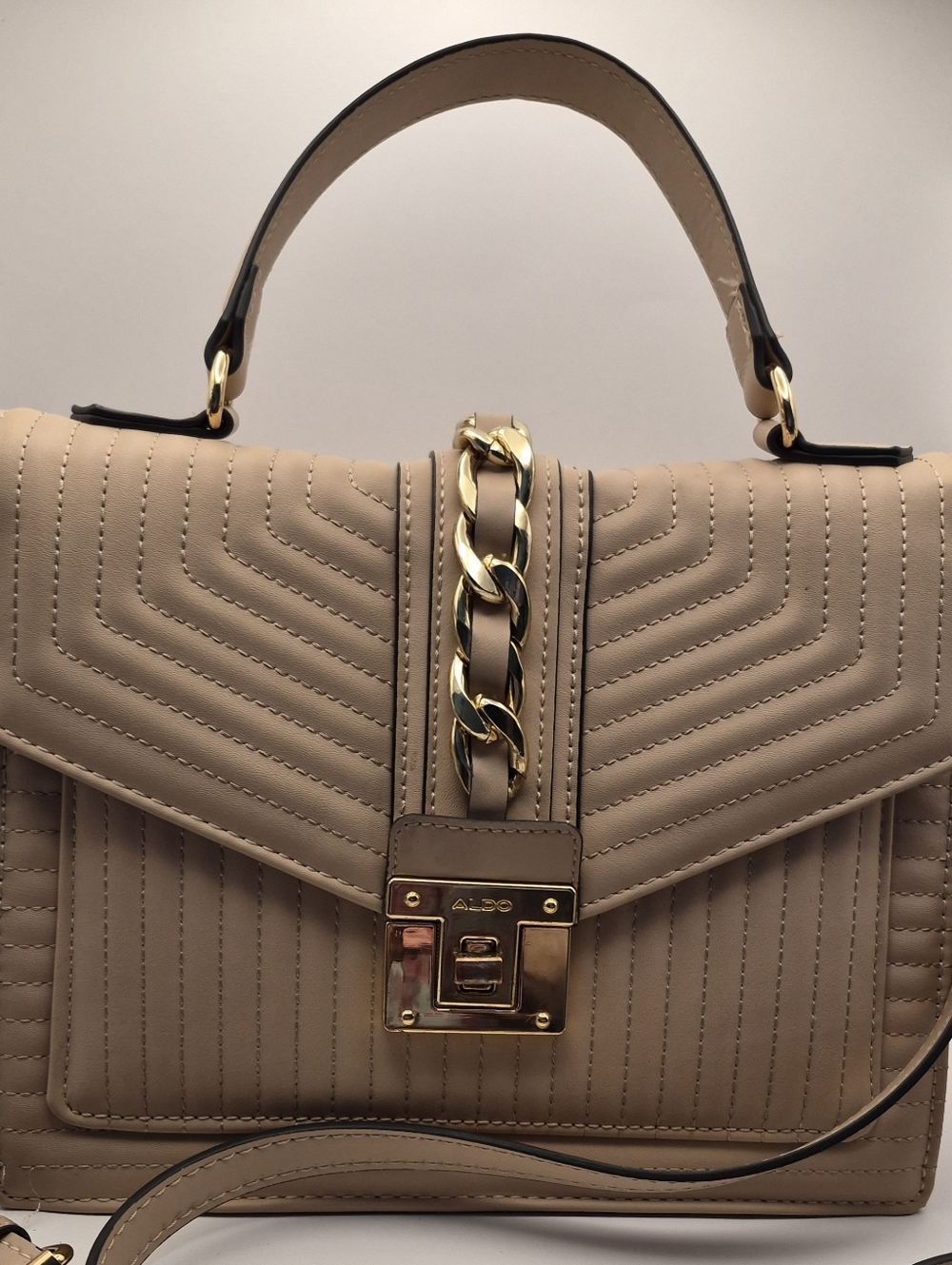 ALDO Taupe Quilted Satchel with Gold Hardware